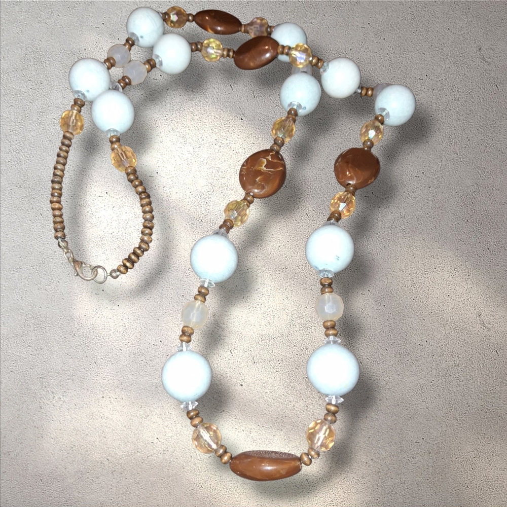 Vintage Necklace Multicolor Acrylic Wood Beads facet crystal ~32in earthy rare